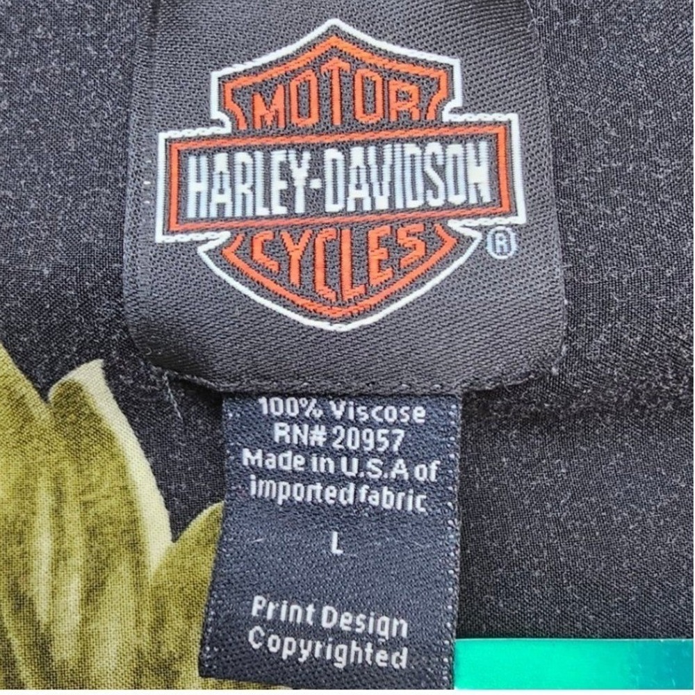 Harley Davidson Mens Black Hibiscus Floral Hawaiian Shirt Viscose Large USA Made - Picture 3 of 11